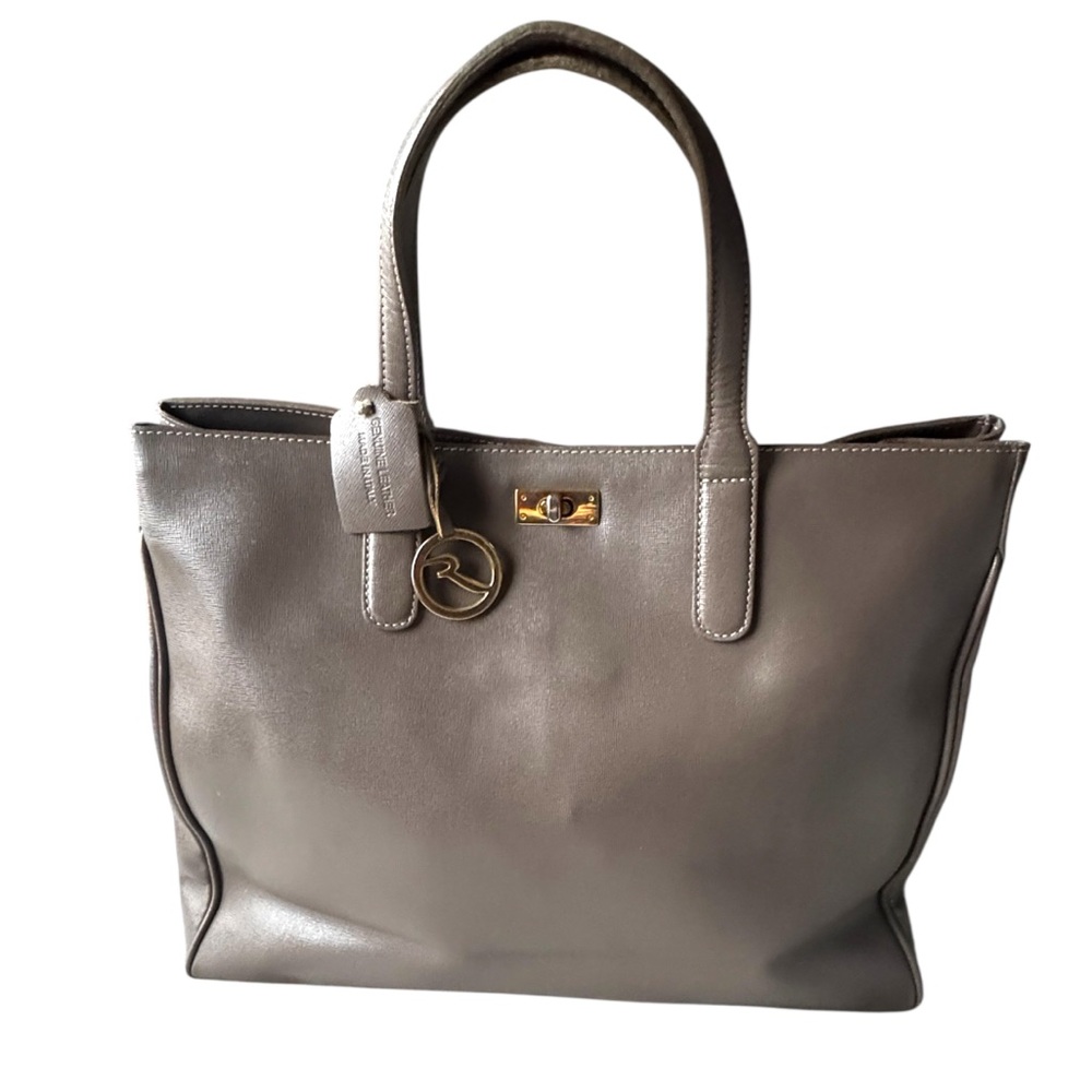 2X HP. VARRIALE Large Taupe Italian Genuine Leather Tote Purse